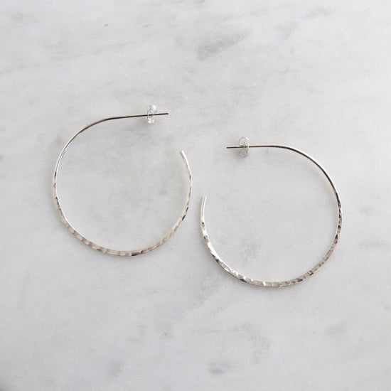 EAR Thin 40mm Sterling Silver Hammered Hoop