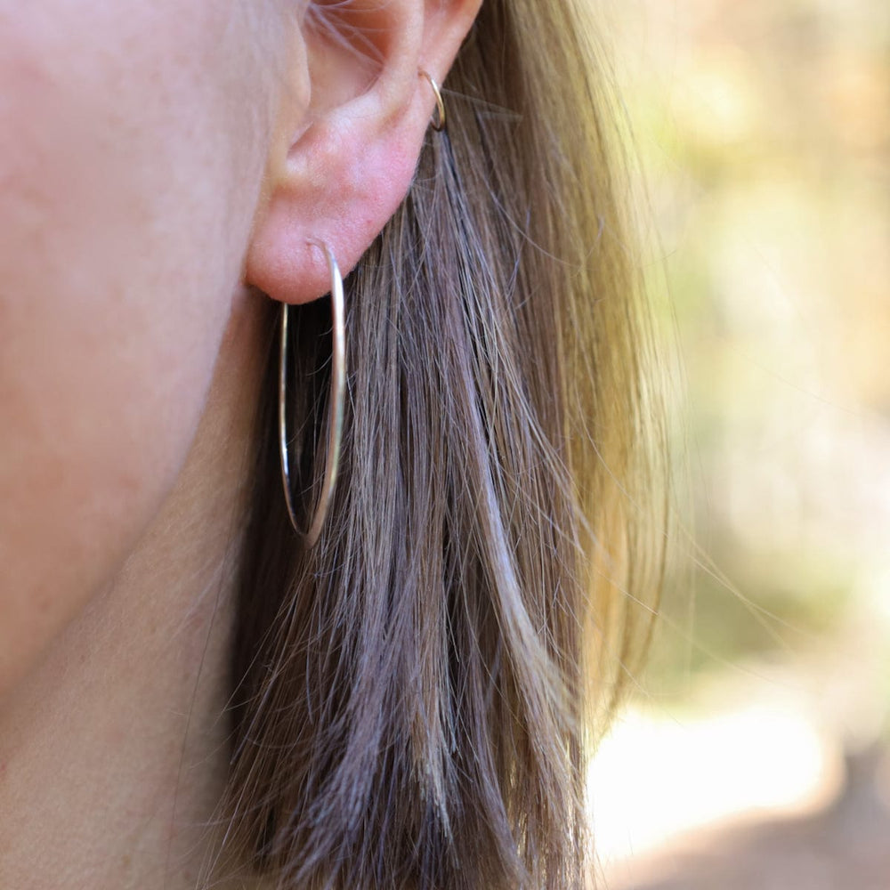 EAR Thin 40mm Sterling Silver Hammered Hoop