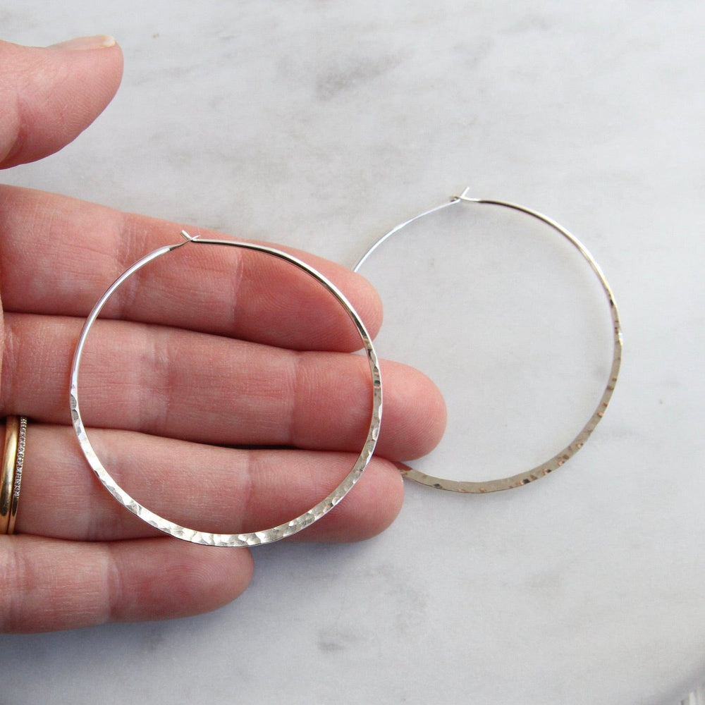 EAR Thin 50mm Sterling Silver Hammered Hoop