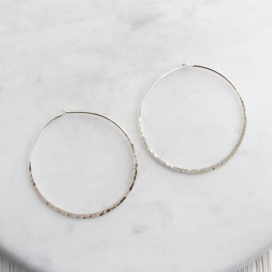 EAR Thin 50mm Sterling Silver Hammered Hoop