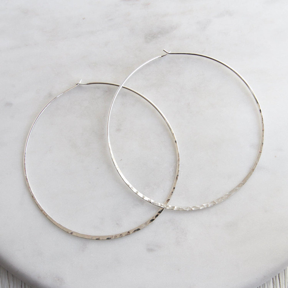 EAR Thin 70mm Sterling Silver Hammered Hoop