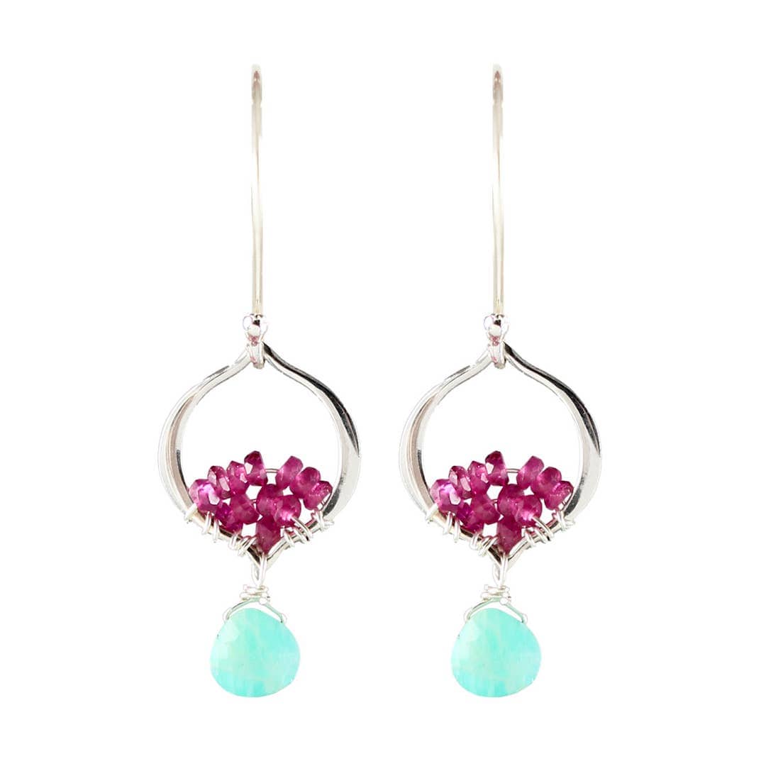 EAR Tiny Arabesque Woven with Amazonite, Pink Tourmaline Earrings