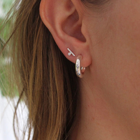 Load image into Gallery viewer, EAR Tiny Bar With Side CZ Stud - Sterling Silver
