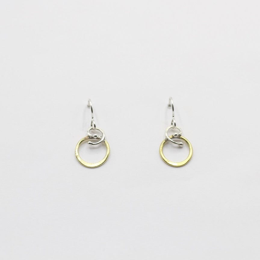 EAR Tiny Brass Hoop With Silver Coil Vine Earrings