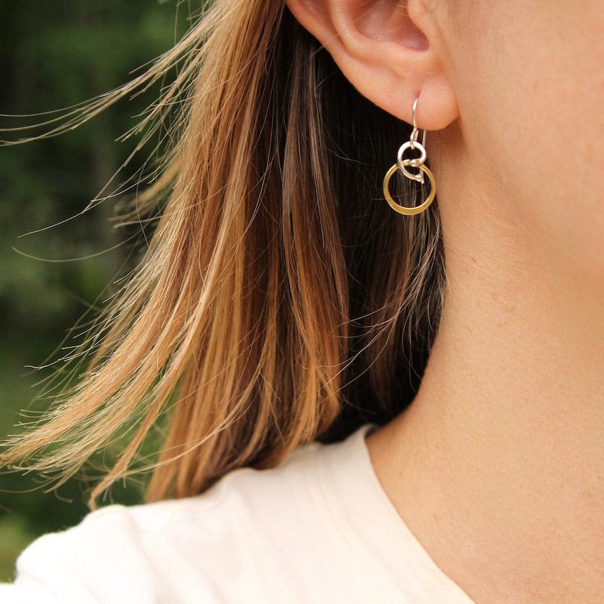 EAR Tiny Brass Hoop With Silver Coil Vine Earrings