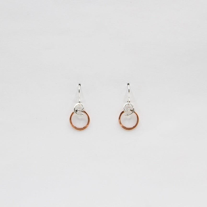 EAR Tiny Copper Hoop With Silver Coil Vine Earrings