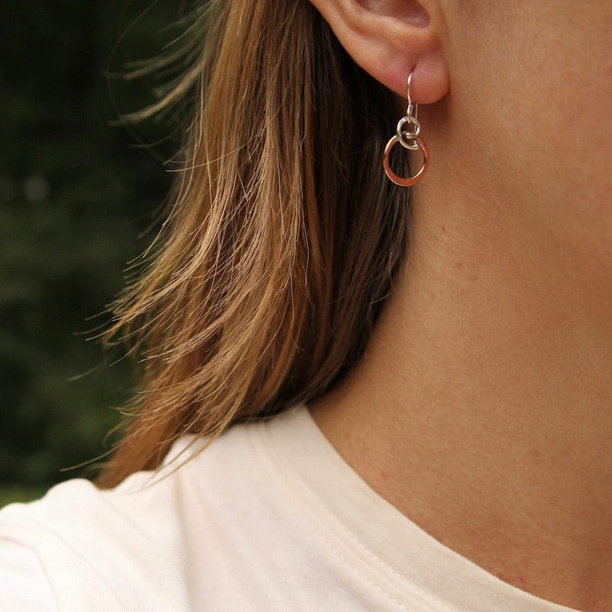 EAR Tiny Copper Hoop With Silver Coil Vine Earrings