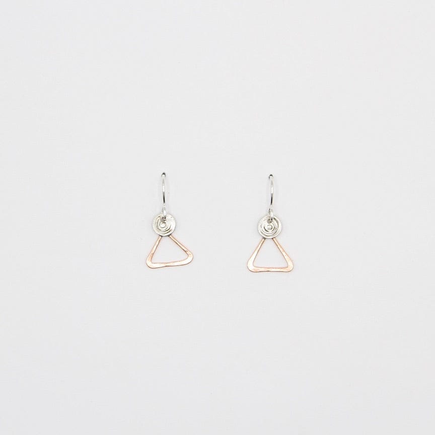 EAR Tiny Copper Triangles With Sterling Silver Dot Earring