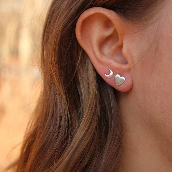 EAR Tiny Crescent Moon Studs - Sterling Silver