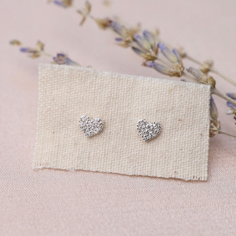 EAR Tiny CZ Pave Heart Studs - Sterling Silver