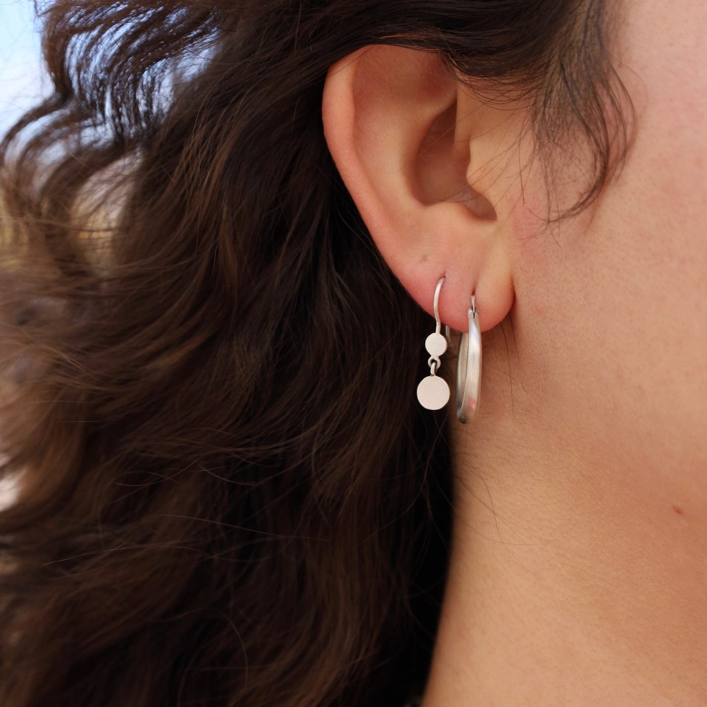 EAR Tiny Double Disc Drop Earrings