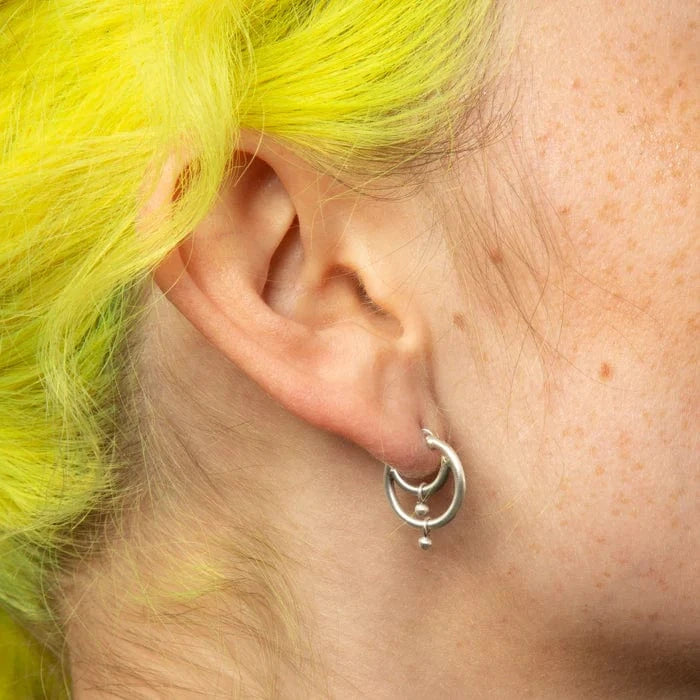 EAR Tiny Double Hoop with Dangling Balls