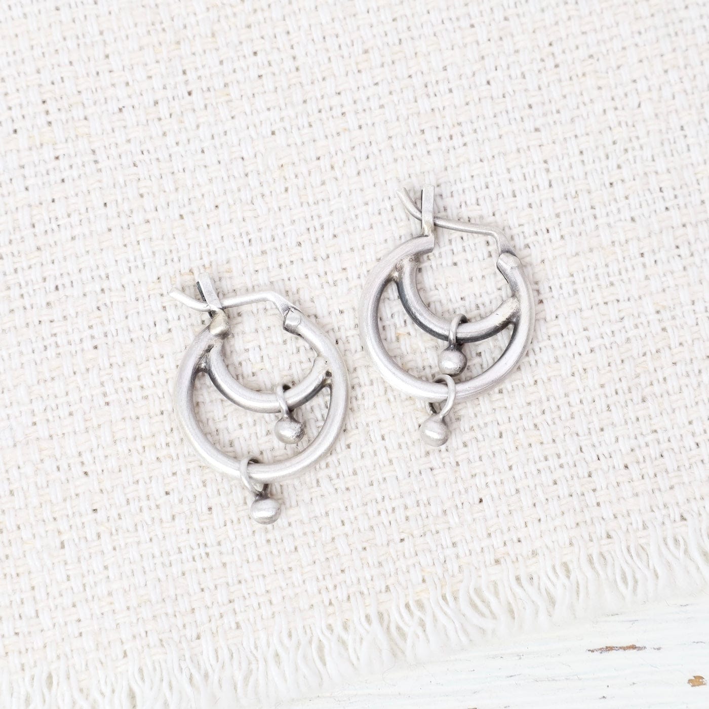 EAR Tiny Double Hoop with Dangling Balls