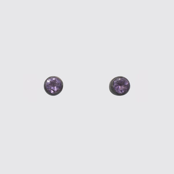 EAR Tiny Faceted Round Amethyst Stud Earrings