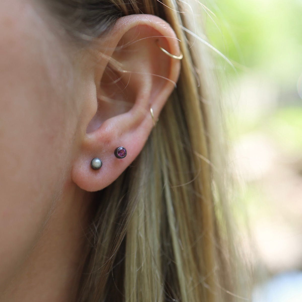 EAR Tiny Faceted Round Rhodolite Garnet Stud Earrings