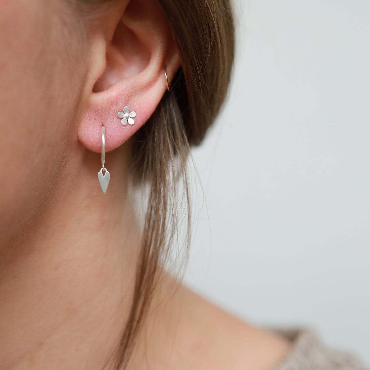 EAR Tiny Flower Stud Earring in Brushed Sterling Silver