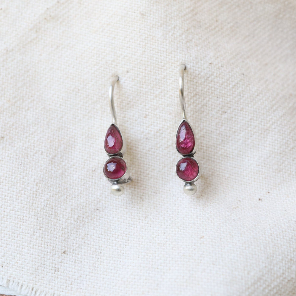 EAR Tiny Pink Tourmaline Lotus Petal Drops