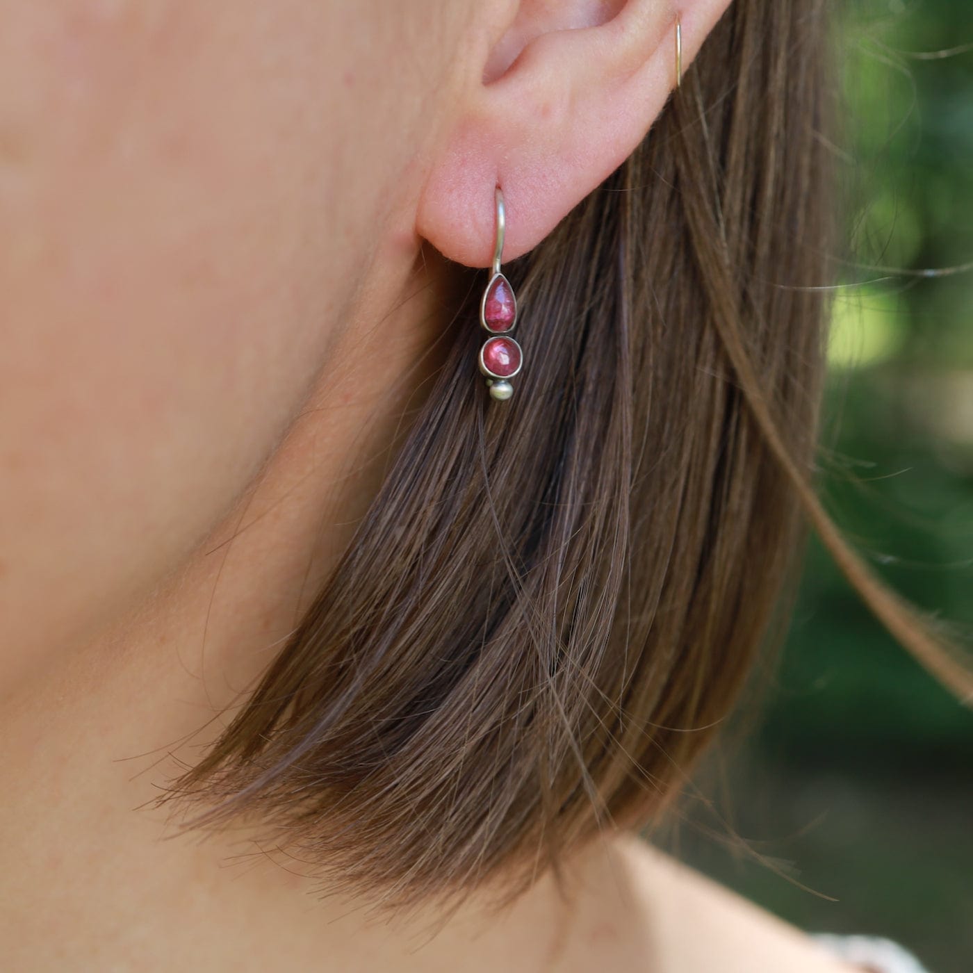 EAR Tiny Pink Tourmaline Lotus Petal Drops