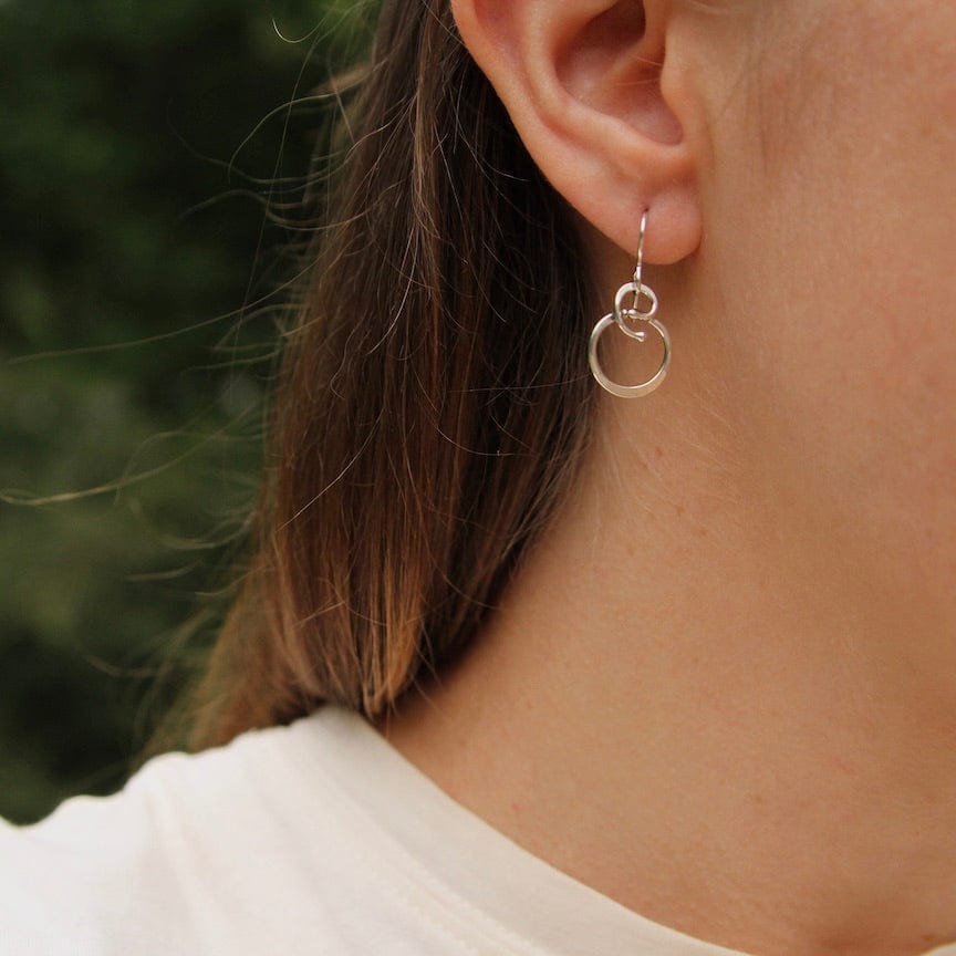 EAR Tiny Silver Hoop With Silver Coiled Vine Earrings