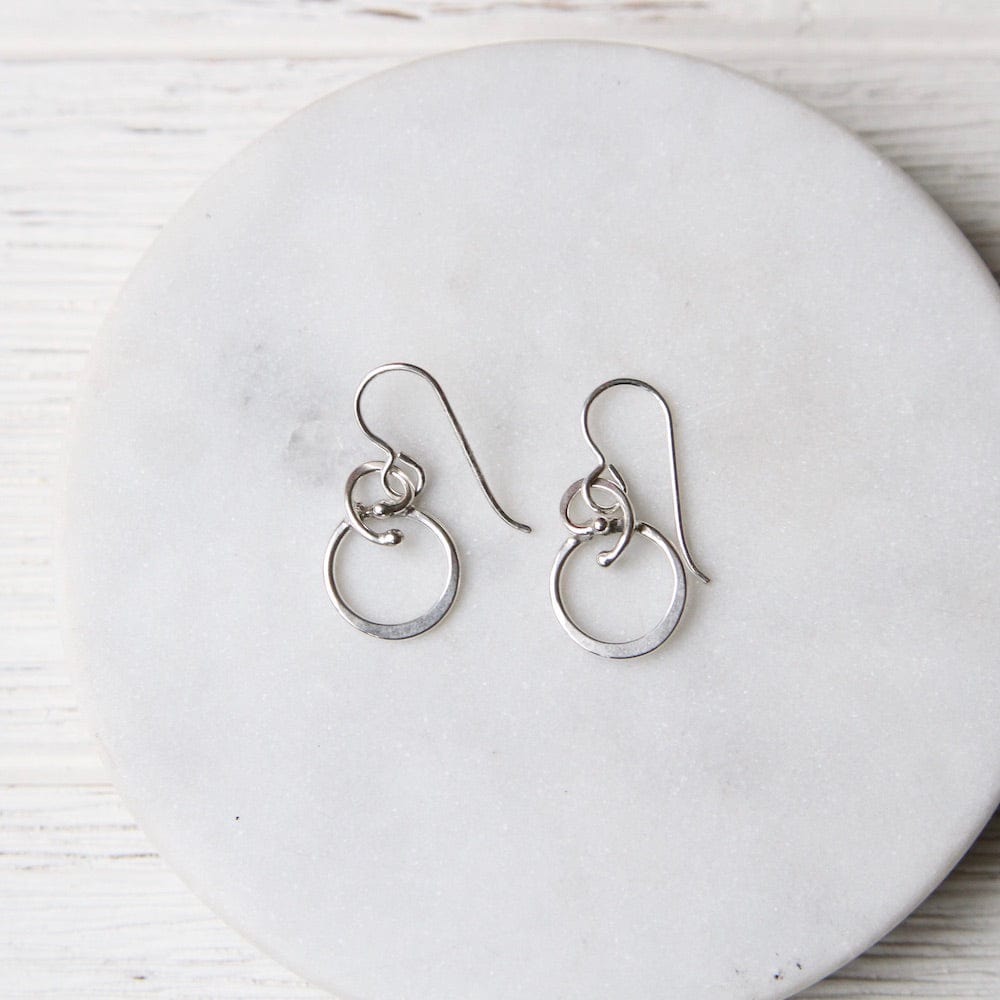 EAR Tiny Silver Hoop With Silver Coiled Vine Earrings