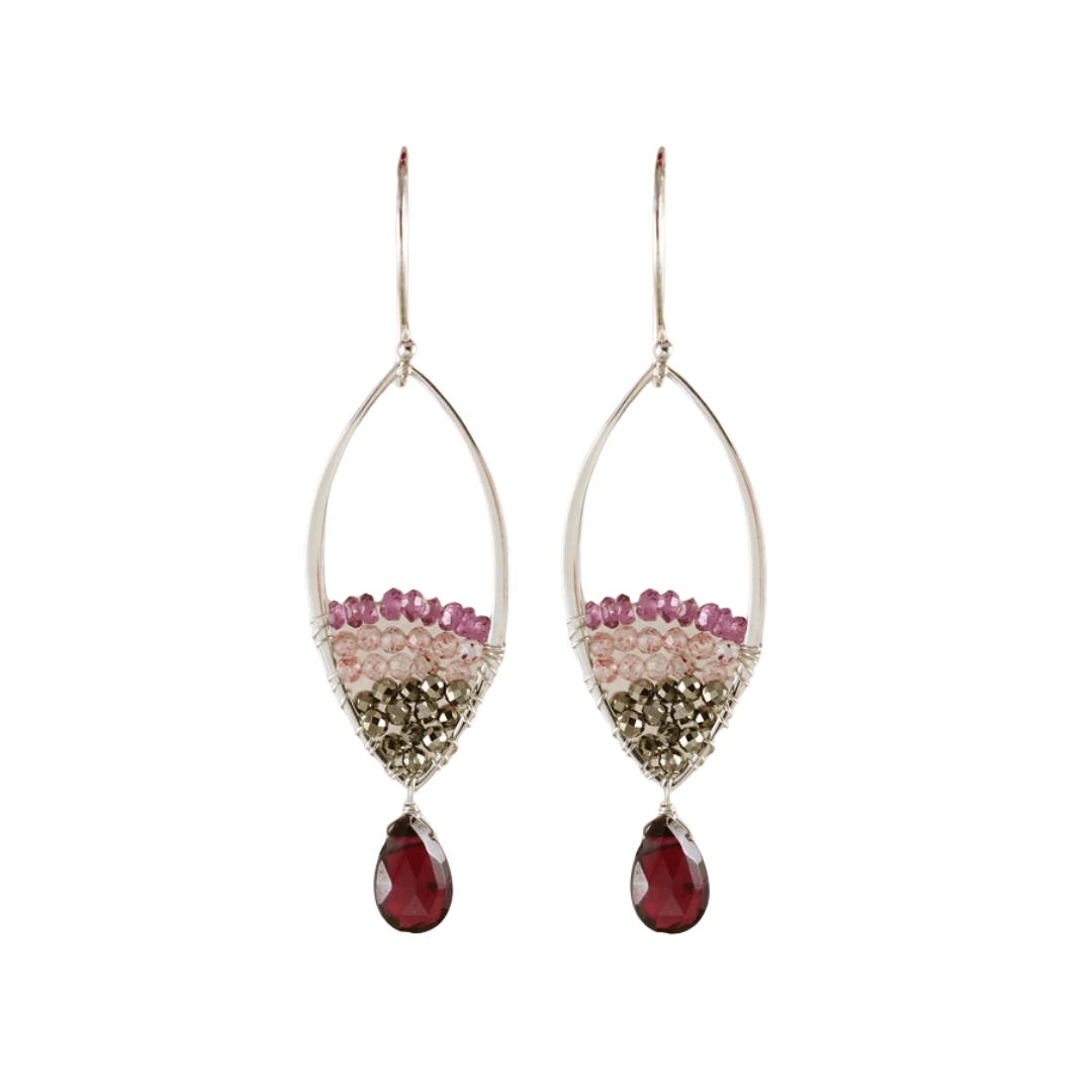 EAR Tiny Silver Marquise Garnet Mix Earrings