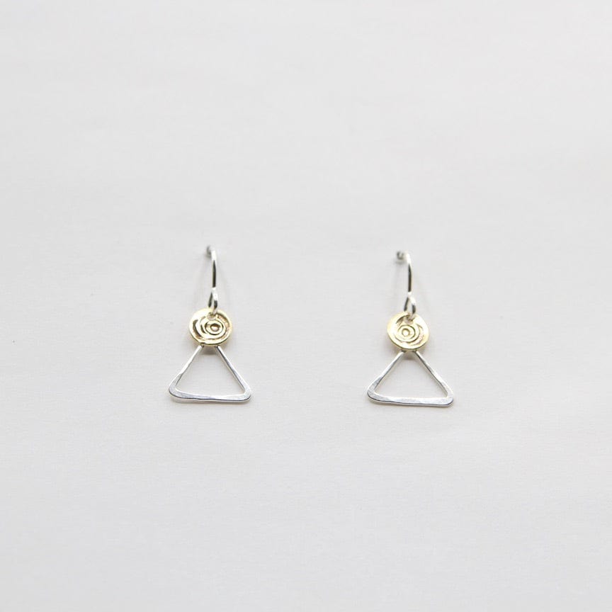 EAR Tiny Sterling Silver Triangles With Brass Dot Earring