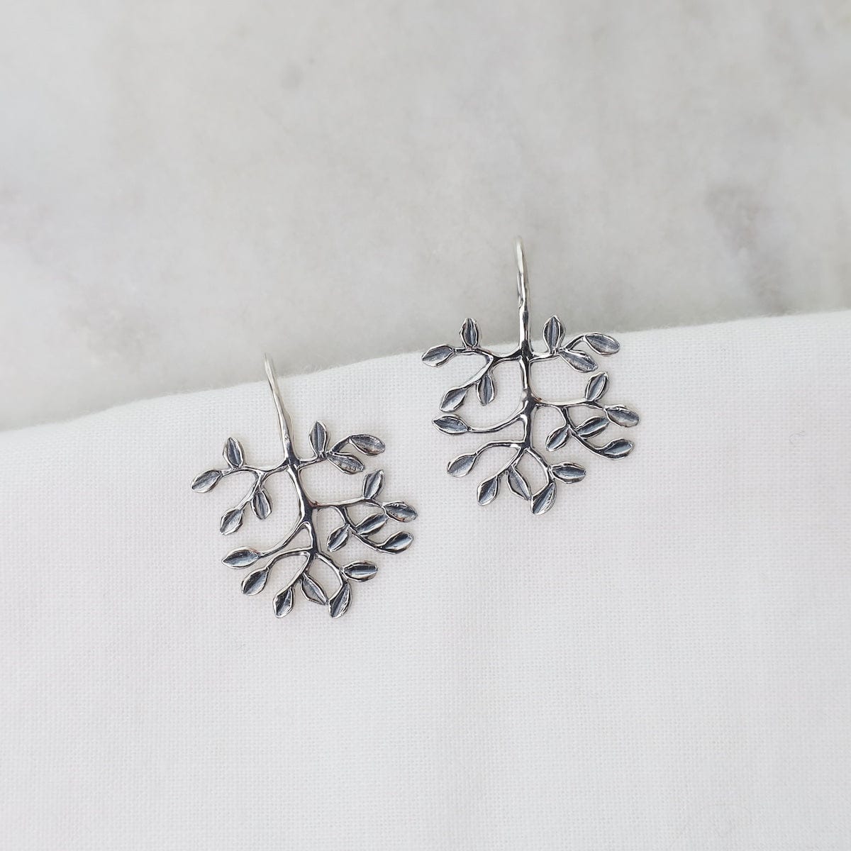 EAR Tree Branch with Leaves on Hook Ear Wire Earrings