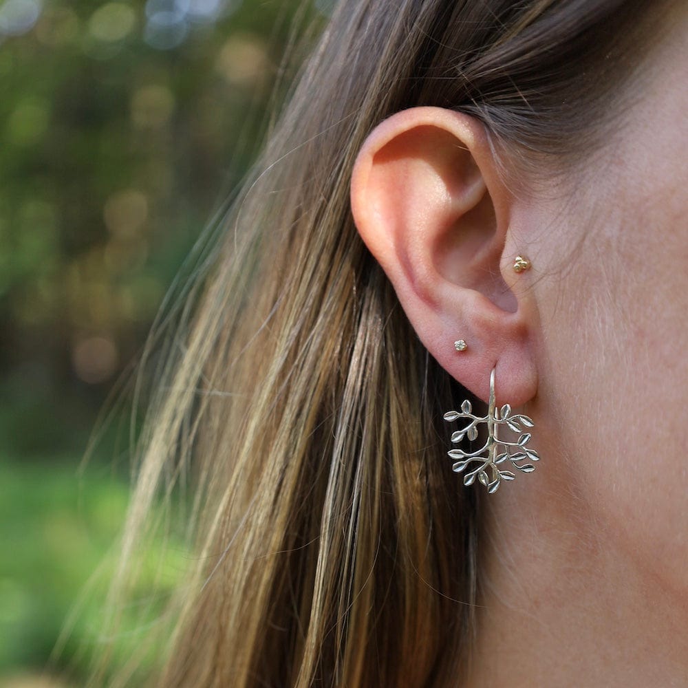 EAR Tree Branch with Leaves on Hook Ear Wire Earrings