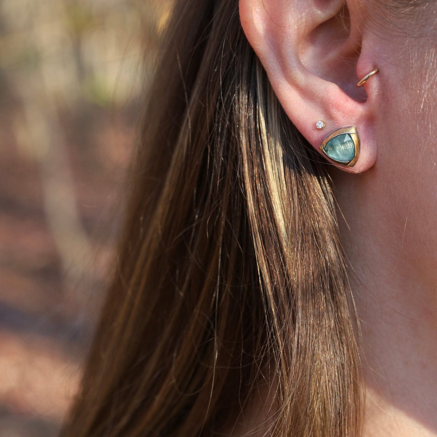 EAR Tri Fold Studs with Blue Kyanite