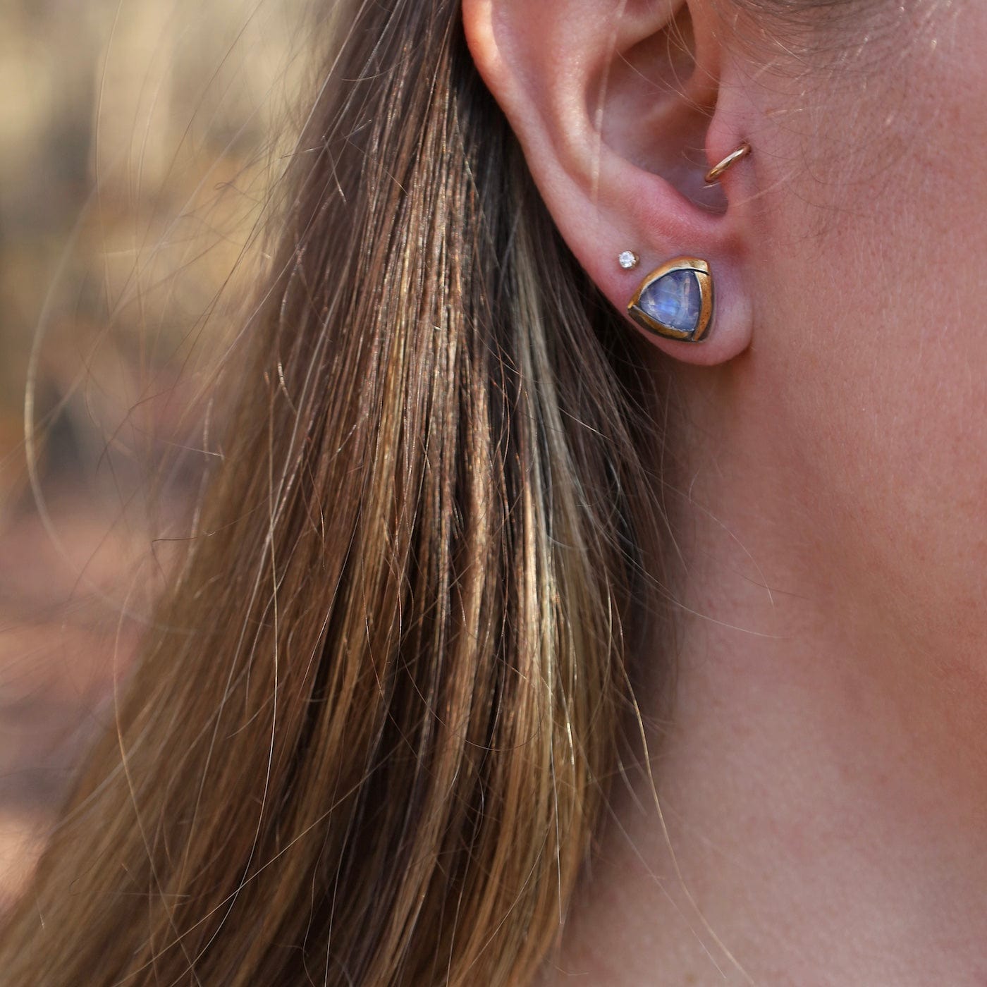 EAR Tri Fold Studs with Moonstone