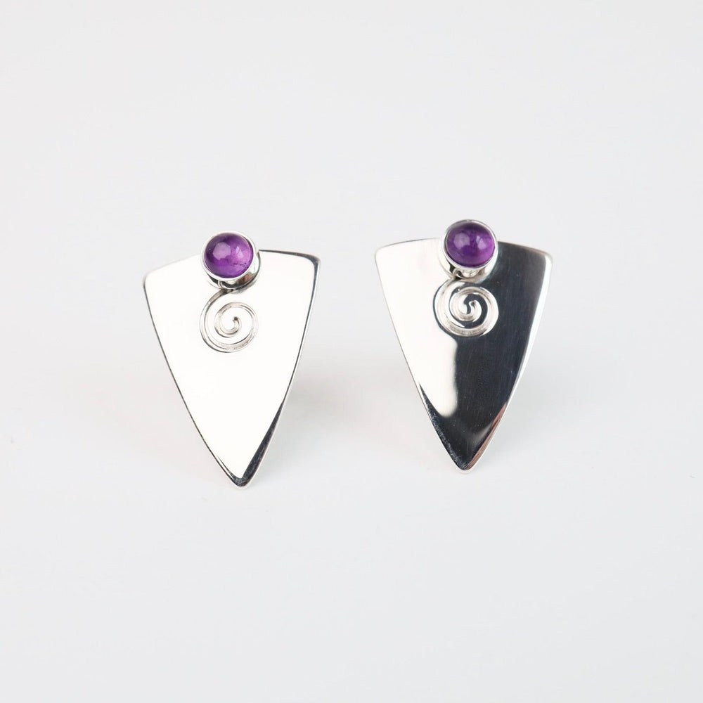 EAR Triangle Post with Swirl and Amethyst Earring