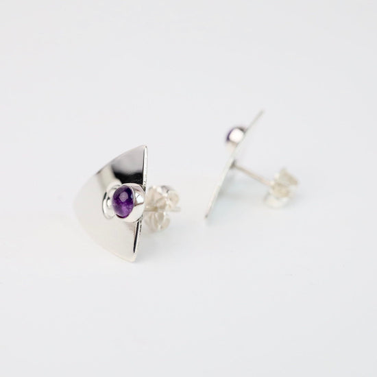 EAR Triangle Post with Swirl and Amethyst Earring