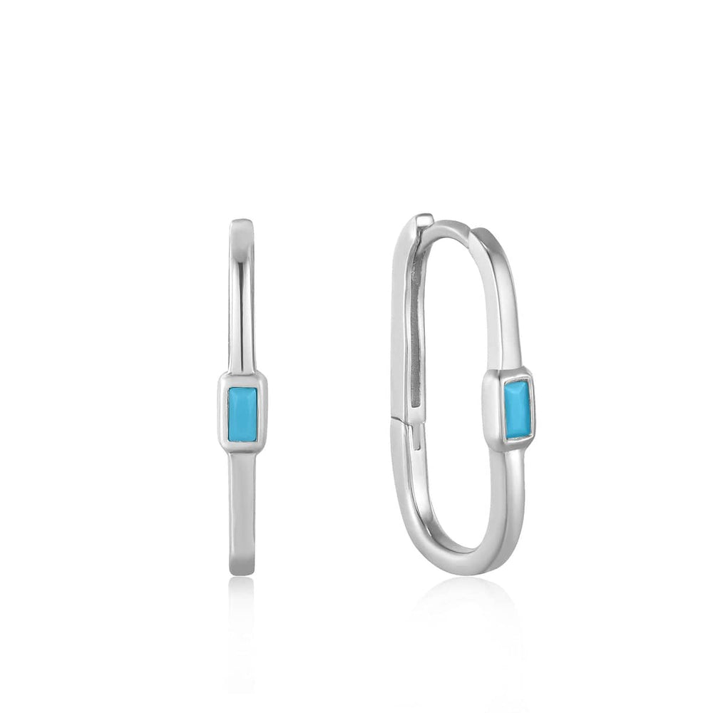 EAR Turquoise Oval Silver Hoop Earrings