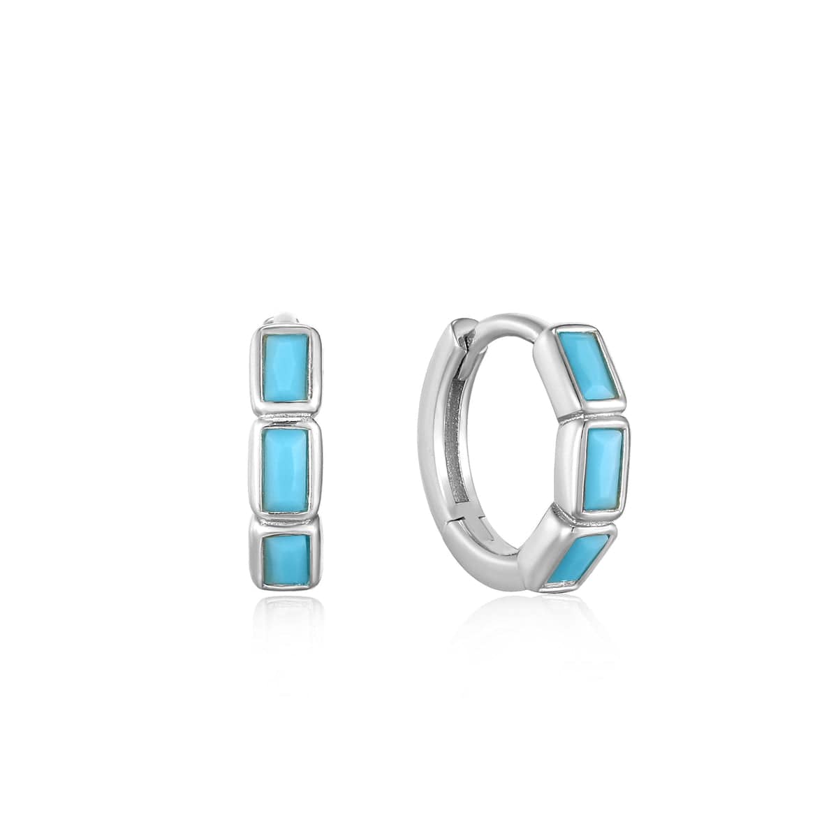 EAR Turquoise Silver Huggie Hoop Earrings