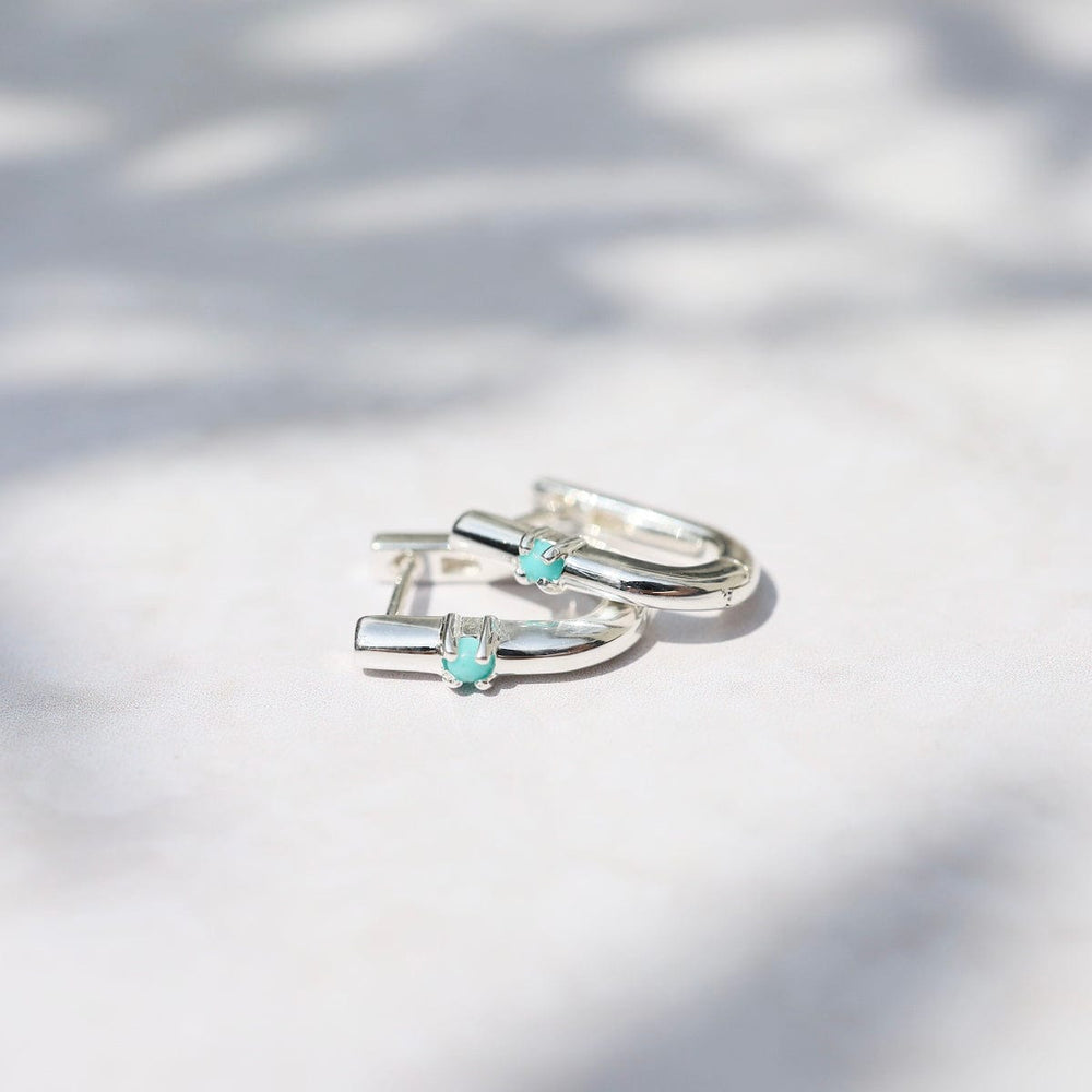 
                      
                        EAR U Shaped Huggie Hoops with Turquoise - Sterling Silver
                      
                    