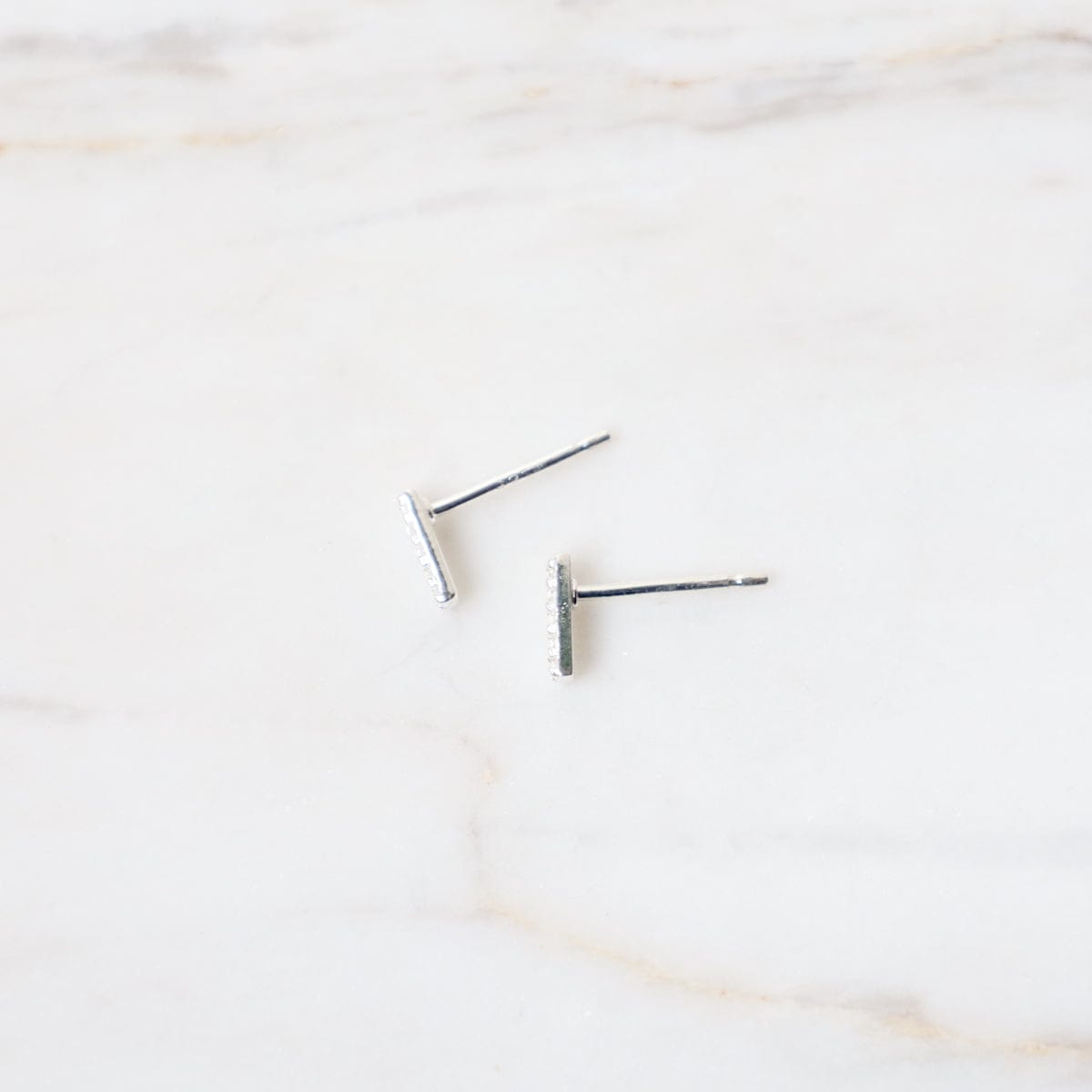 EAR Very Tiny CZ Pave Bar Stud - Sterling Silver