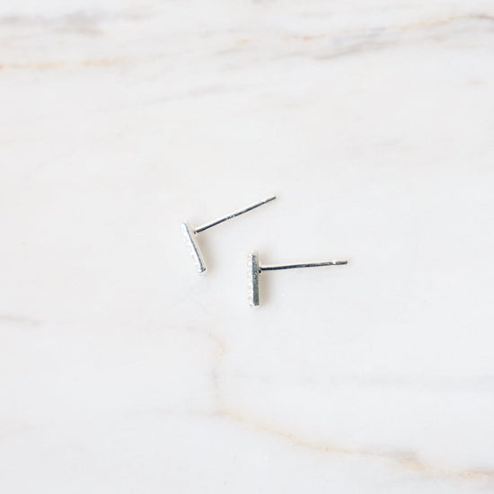 EAR Very Tiny CZ Pave Bar Stud - Sterling Silver