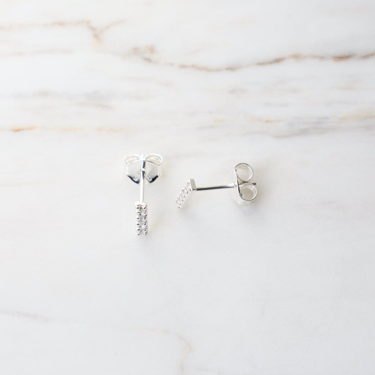 Load image into Gallery viewer, EAR Very Tiny CZ Pave Bar Stud - Sterling Silver
