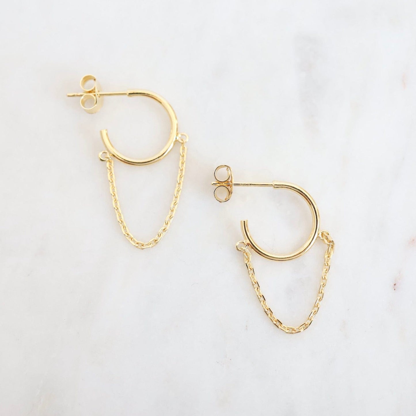 EAR-VRM 12mm Hoop with Dangling Chain in Gold Vermeil