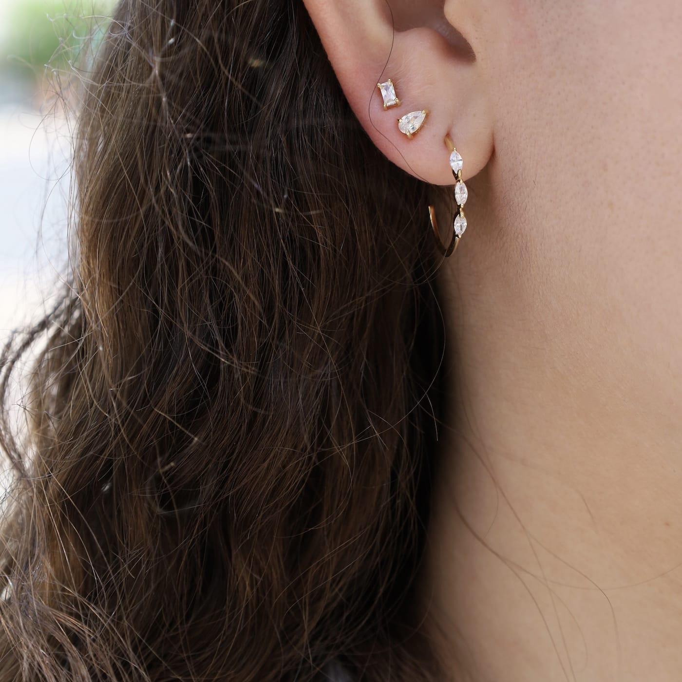 EAR-VRM 14k Gold Vermeil 3 Marquise CZ Hoops