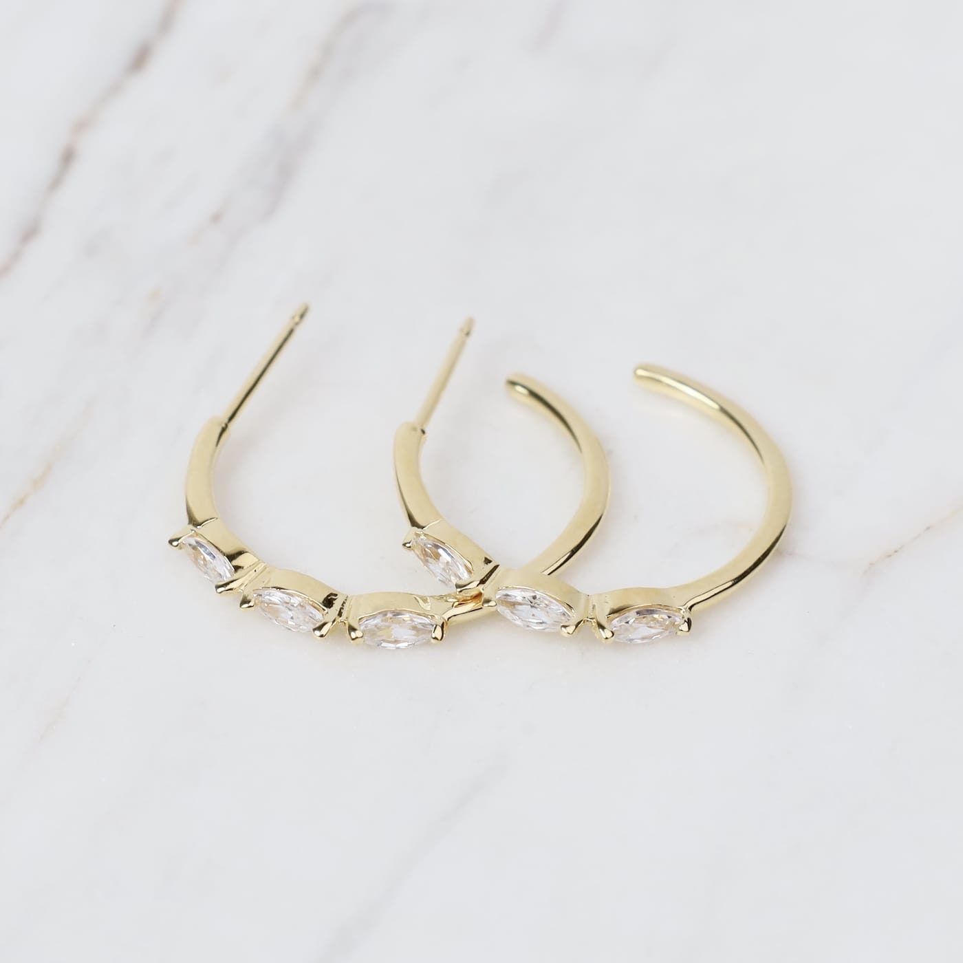 EAR-VRM 14k Gold Vermeil 3 Marquise CZ Hoops