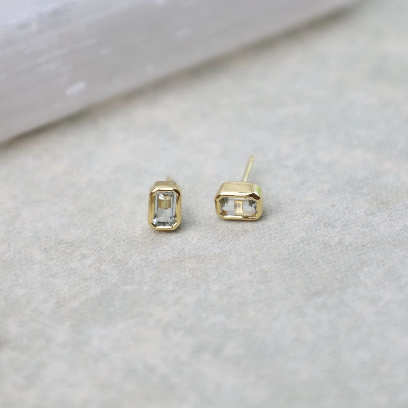 EAR-VRM 14k Gold Vermeil Bezel Set Octagon Cut Aquamarine Post Earrings