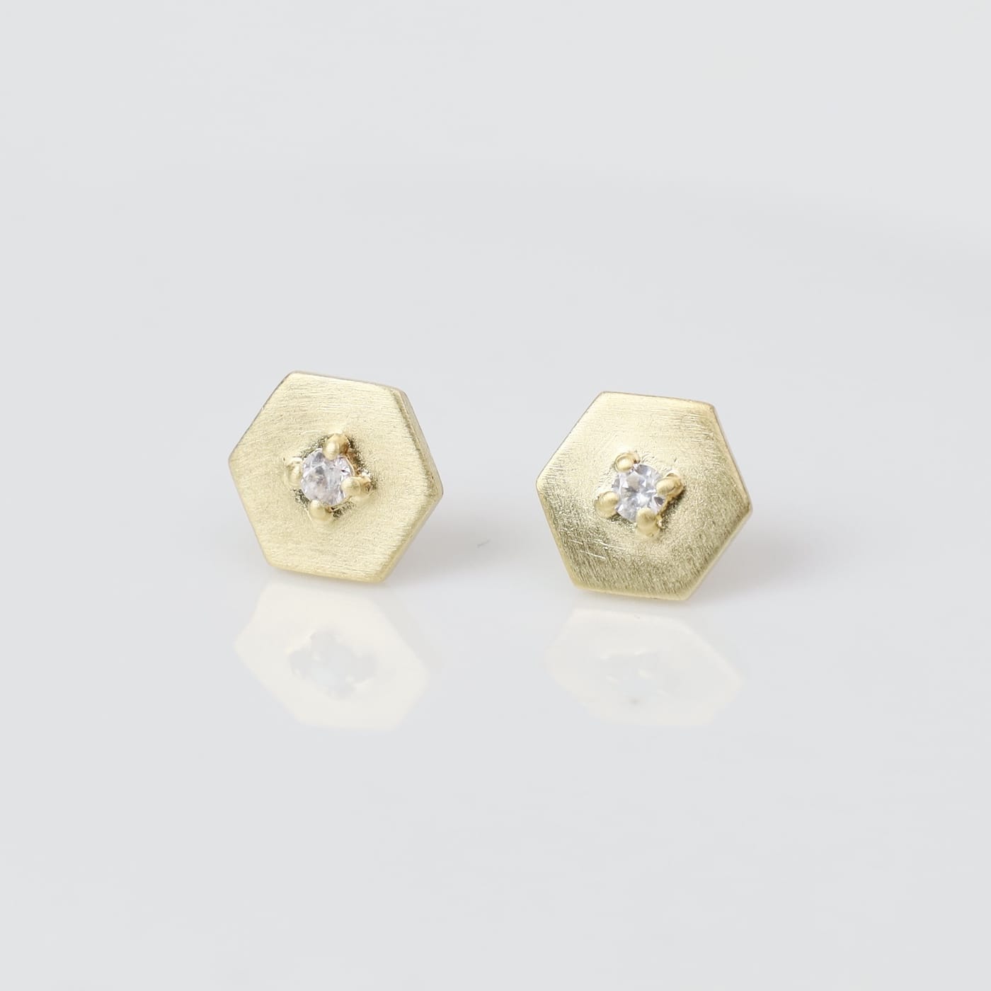 EAR-VRM 14k Gold Vermeil Brushed Hexagon with CZ Earrings