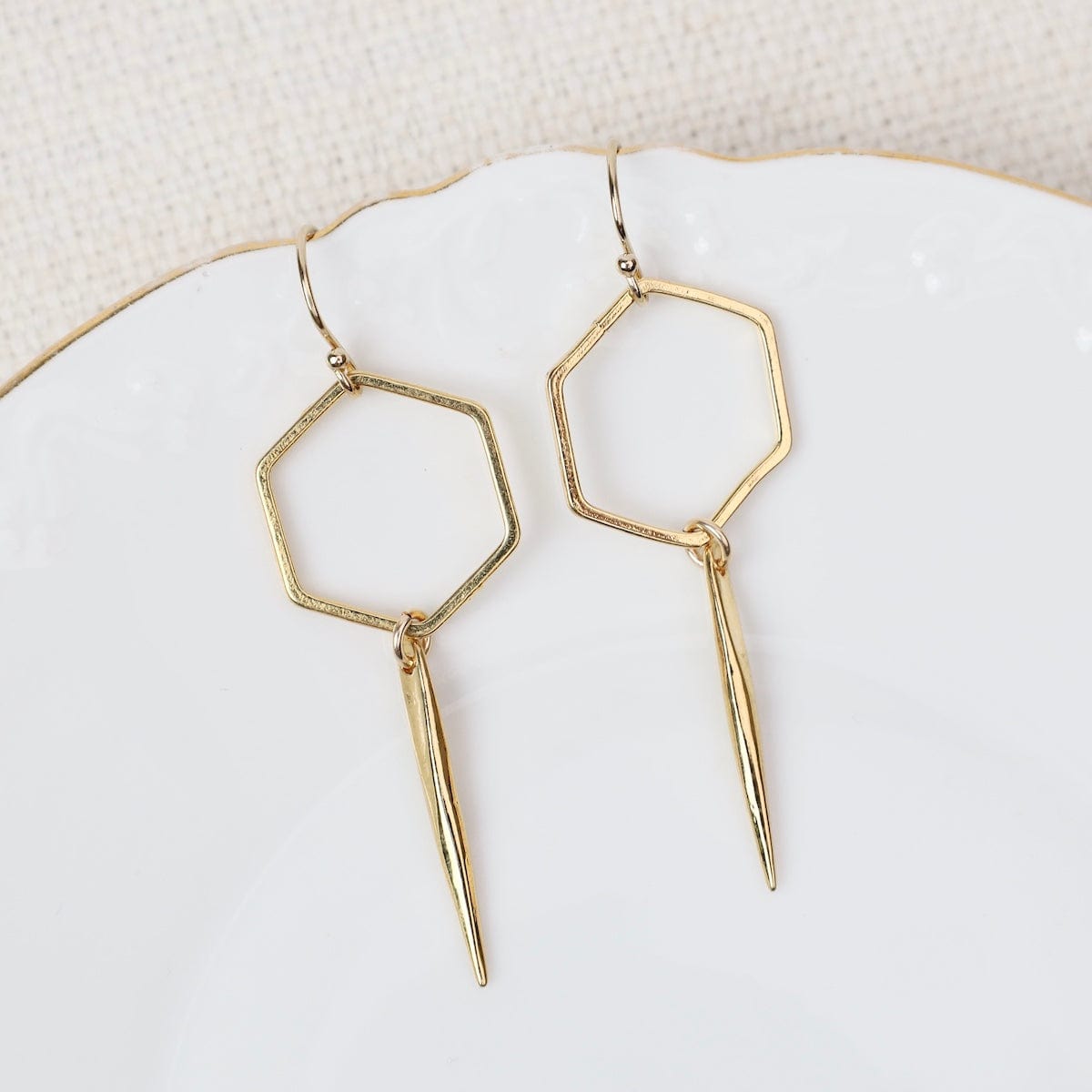 EAR-VRM 18k Gold Vermeil Hexagon with Spike Drop Earrings