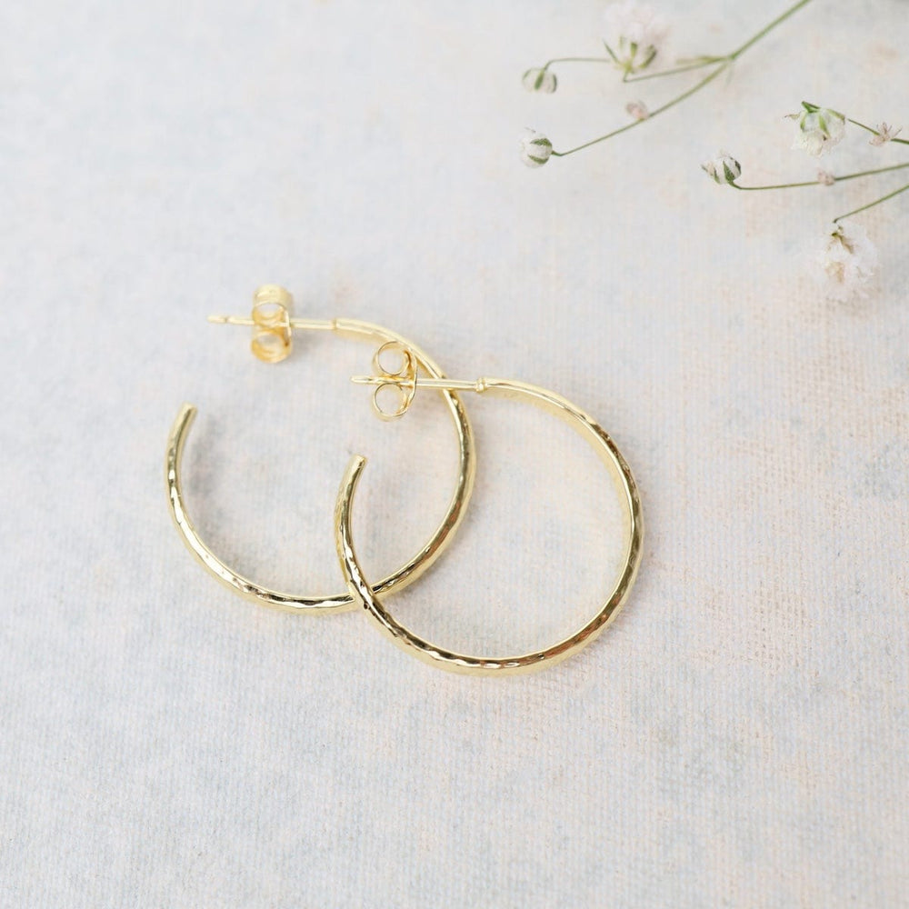 EAR-VRM 23mm Finely Hammered Hoops on Post - Gold Vermeil