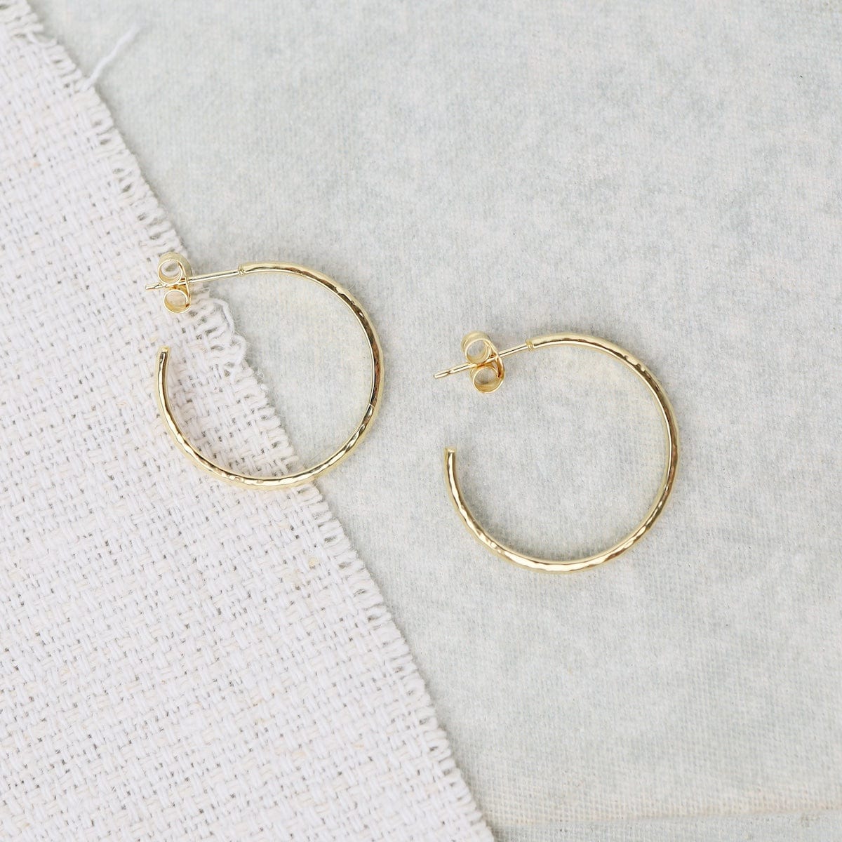 EAR-VRM 23mm Finely Hammered Hoops on Post - Gold Vermeil