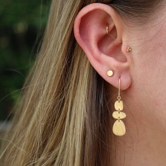 EAR-VRM 3 Organic Shapes Drop Earrings - Brushed Gold Vermeil