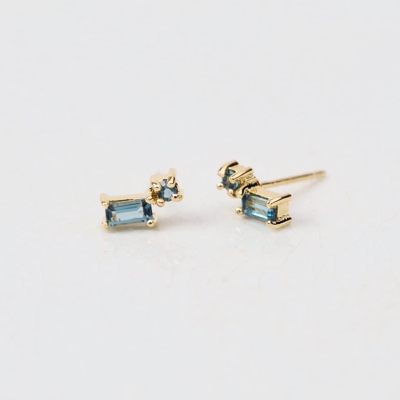 EAR-VRM Baguette and Round London Blue Topaz Studs