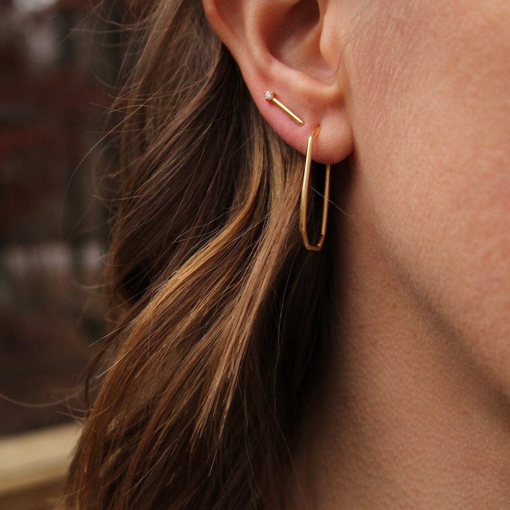 EAR-VRM Bar Post With Cubic Zirconia on End - Gold Vermeil