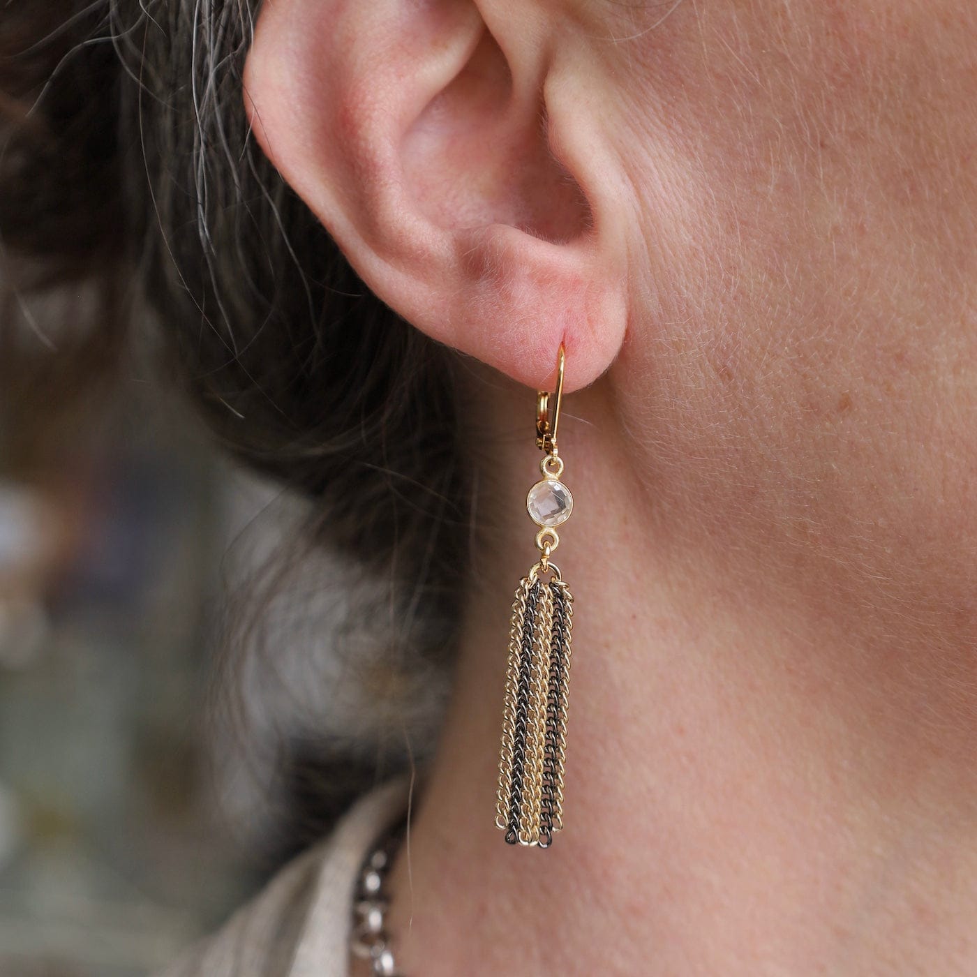 EAR-VRM Bezel Quartz Fringe Earrings